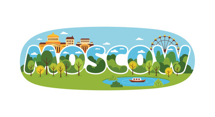 Fototapeta premium Moscow Cityscape Illustration with Iconic Landmarks