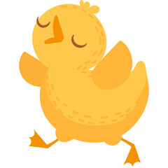 Cute Yellow Duckling Character Cartoon With Closed Eyes And Orange Beak In A Joyful Pose With Transparent Background
