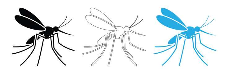 Striking mosquito icons for pest control and health warnings,Mosquito icons isolated on white background. Gnat silhouettes. Poisonous flying insects,