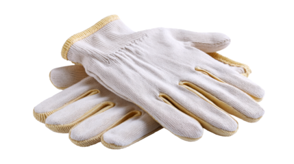 Protective work gloves made of durable cotton material, featuring a yellow cuff, ideal for various tasks, ensuring safety and comfort during manual labor and outdoor activities