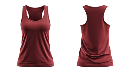 Front and back views of a maroon tank top