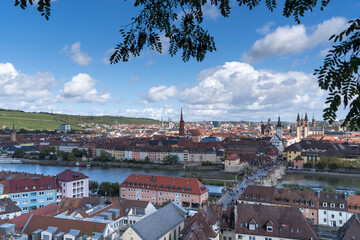 Panorama of Wuerzburg opening from Marienberg castle, Germany