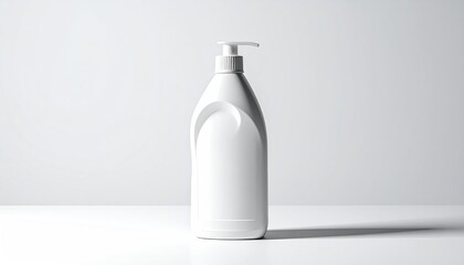 White plastic bottle with pump dispenser on a white surface