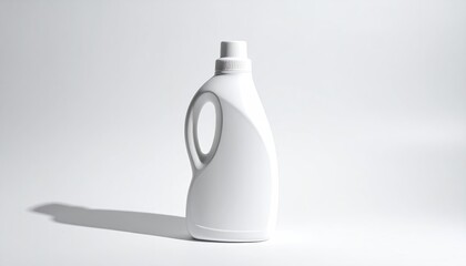 Clean white plastic bottle w/ handle, casting sharp shadow