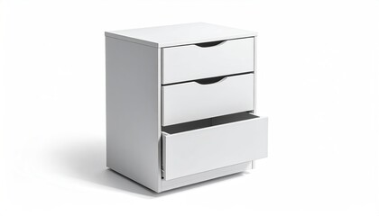 White chest with three drawers, bottom one open