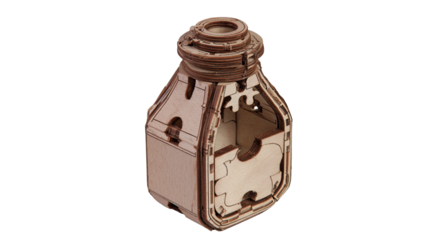 Intricate wooden bottle puzzle, detailed design