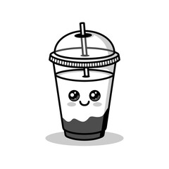 Kawaii cute coffee character vector design monochrome