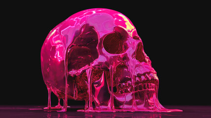 Bright neon pink skull with drips in surreal artistic display