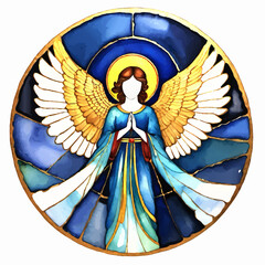 praying christmas angel watercolor round ornament vector illustration