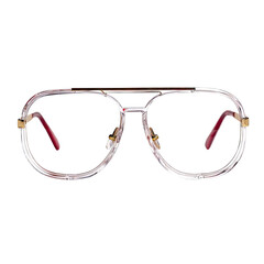 Clear aviator glasses with pink interior on black background