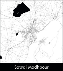 Sawai Madhpour city map, India - Topographic vector map poster