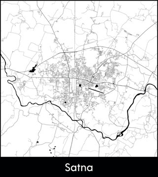 Satna city map, India - Topographic vector map poster