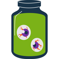 Glass Jar Containing Two Eyeballs Floatin in Green Liquid With Dark Blue Lid Isolated On White Background A Spooky Halloween Illustration