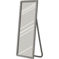 Full Length Standing Mirror With A Gray Frame And Reflective Surface On A Transparent Background