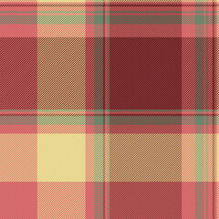Linen fabric plaid vector, vivid texture seamless background. Tribal pattern textile check tartan in red and yellow colors.