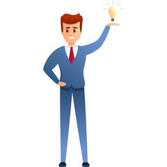 Fototapeta premium Business Man Holding Up Light Bulb For A New Idea Concept On White Background