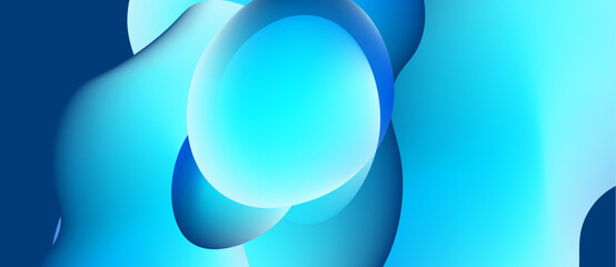 Abstract blue shapes overlap, creating fluid forms. Light gradients suggest depth, texture, modern design. Minimalist composition.
