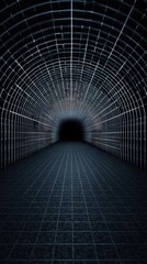 Obraz premium A dark tunnel with a grid overlay creates an atmospheric perspective, suitable for concepts like mystery, technology, or exploration, Ideal for backgrounds, digital art, or thematic illustrations,