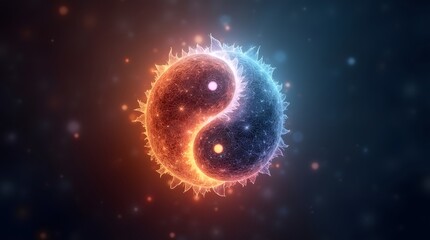 Dynamic yin yang balance embodies harmony with vibrant red and blue energy creating stunning visual impact