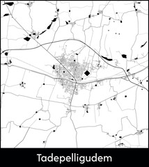 Tadepelligudem city map, India - Topographic vector map poster