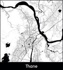 Thane city map, India - Topographic vector map poster