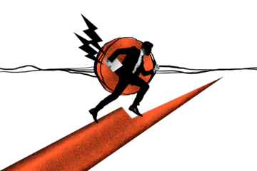 Composite photo collage of anonym man wear formal suit shadow face run promotion carry laptop aim late work isolated on painted background