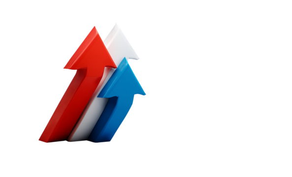 Red White Blue Arrows Pointing Up isolated on a transparent background