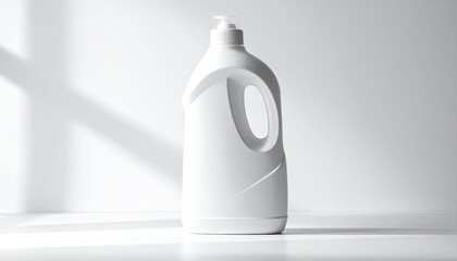 White plastic bottle with handle on white surface