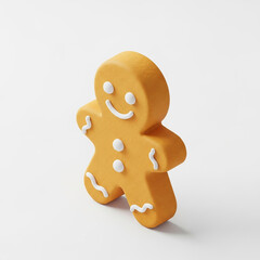 Gingerbread Man Cookie, Cute Holiday Dessert on White Background