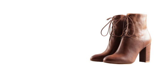 Brown leather lace-up heeled boots on a black background
