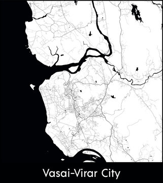 Vasai Virar City city map, India - Topographic vector map poster