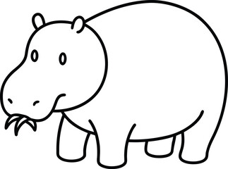 Hippo With Round Cheeks Eating Grass Simple Cute Animal For Kids Art COLORING PAGE OUTLINT LINR ART
