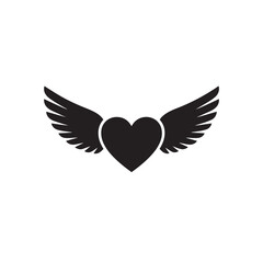 Obraz premium Silhouette of a heart with wings, love and inspiration, white background