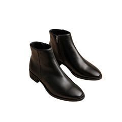 Two shiny black leather ankle boots on dark surface