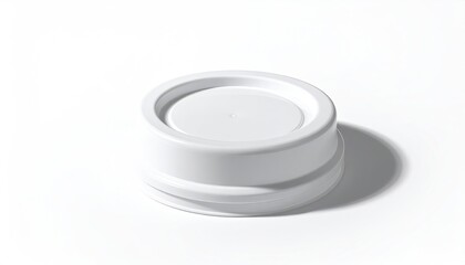 White plastic cap with concentric rings, casting a shadow
