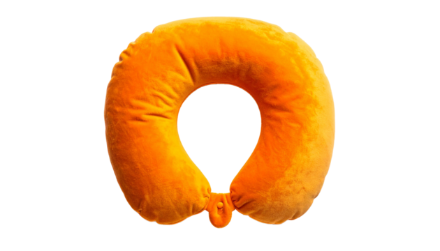 Neck Pillow Orange Color Isolated on Transparent Background, High Quality Photo