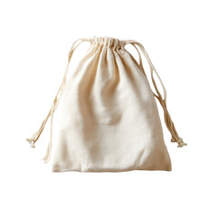 Small, beige drawstring bag isolated on black