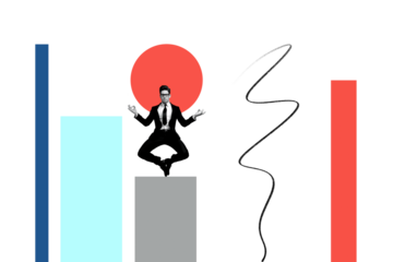 Creative composite sketch design artwork collage of vacancy hiring job office manager young man meditate platform balance wear suit