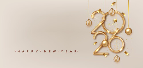 2026 Happy New Year celebration greeting card. New Year gold Background Design. Vector Illustration