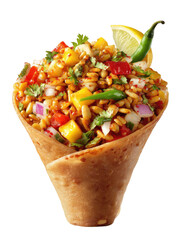Savory snack cone filled with diced veggies and grains