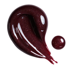 Shiny maroon fluid swirl with small dot on a plain black background