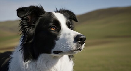 Majestic Border Collie portrait in nature, perfect for pet-themed websites, breed information, or promoting outdoor dog activities. Ideal for veterinary campaigns.