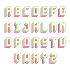 Colorful alphabet letters with 3d isometric effect
