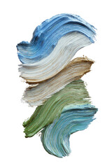 Layered paint strokes blue, beige, and green, on a black background