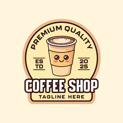 Kawaii cute coffee logo emblem vector design