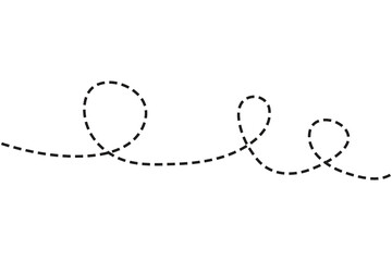Curved Dashed Line Path – Whimsical Motion Trail Illustration. Long squiggle dashed line