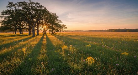 Golden Hour Serenity - Trees Silhouetted Against a Vibrant Sunset.