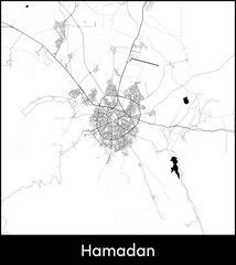 Hamadan city map, Iran - Topographic vector map poster