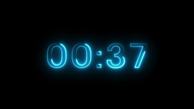 Neon 42 seconds countdown number animation. Countdown timer  animation from 42 to 0 seconds on black background.