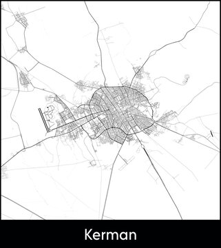 Kerman city map, Iran - Topographic vector map poster